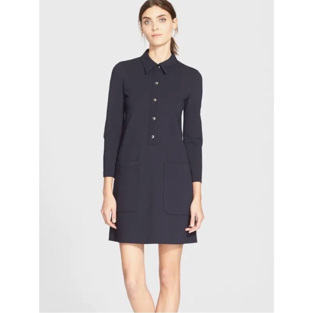 Theory Erimenthia Ponte 3/4 Sleeve Mini Shirtdress | Navy | XS